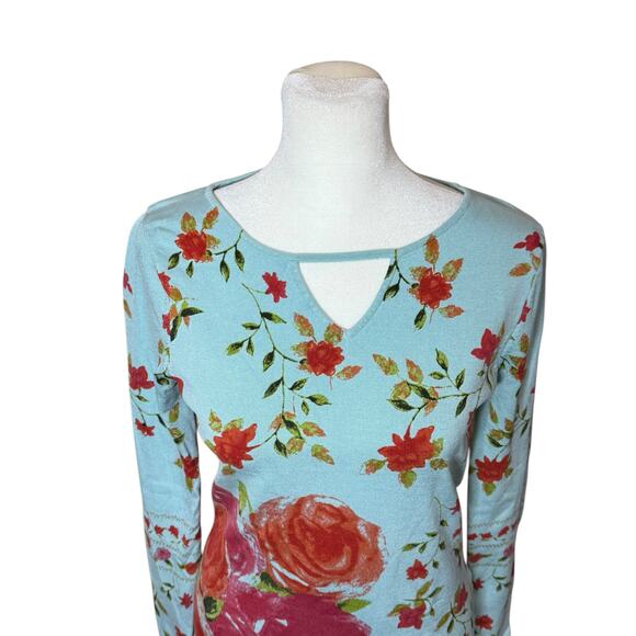 Christina Rotelli Top Women S Silk Stretch Roses 90s Y2K Vintage Phoebe Buffay - Picture 2 of 11